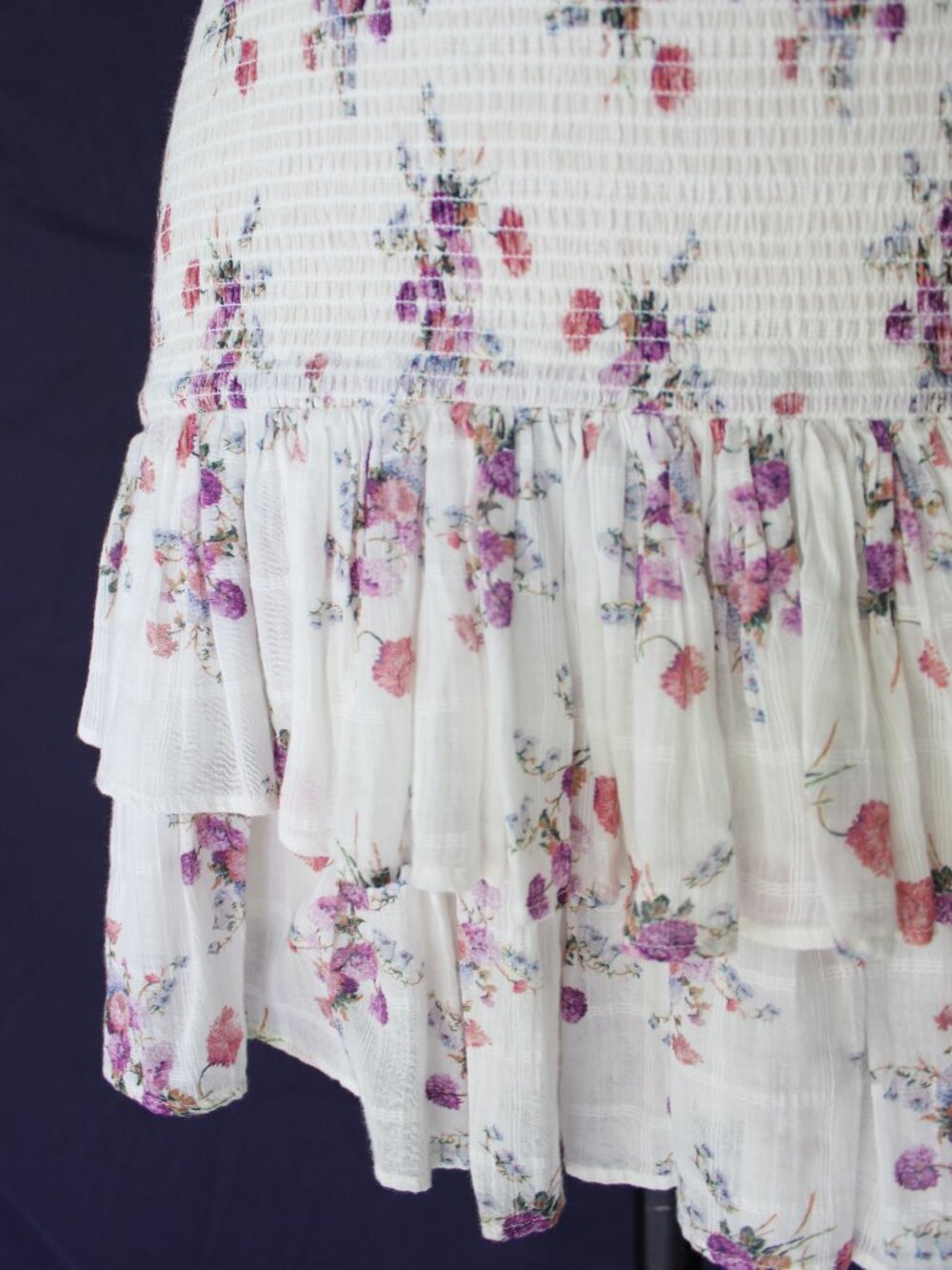 LoveShackFancy X AERIN Violet Smocked floral Puff Sleeve ruffle Mini tunic Dress - Picture 6 of 12